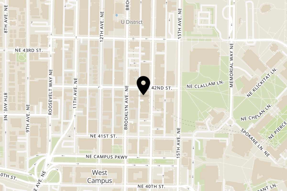 Map showing the location of Boba Up on 4141 University Wy NE #103 in Seattle